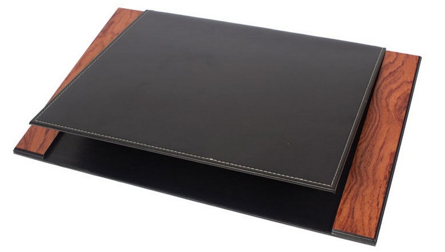 Podložky na stůl – elegantní kancelářský set 8 ks (ořech + černá kůže)