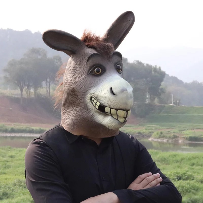 Maska na obličej osel ze silikonu - osel maska ​​na obličej a hlavu pro děti i dospělé na Halloween a karneval
