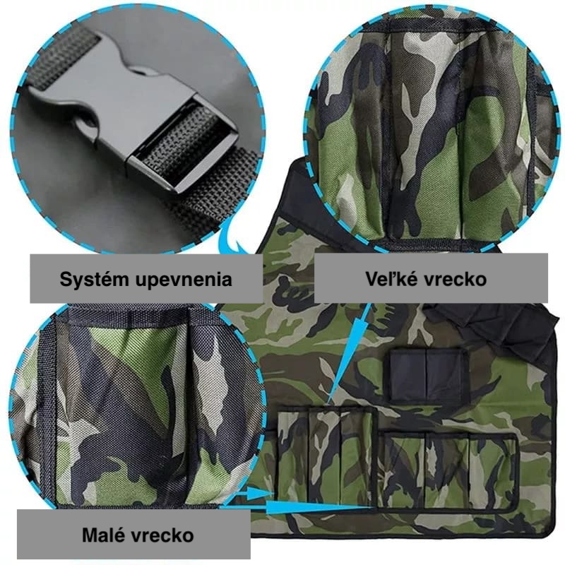 Zástěra grilovací maskáčová - zástěra vojenská BBQ s kapsami na grilovačku