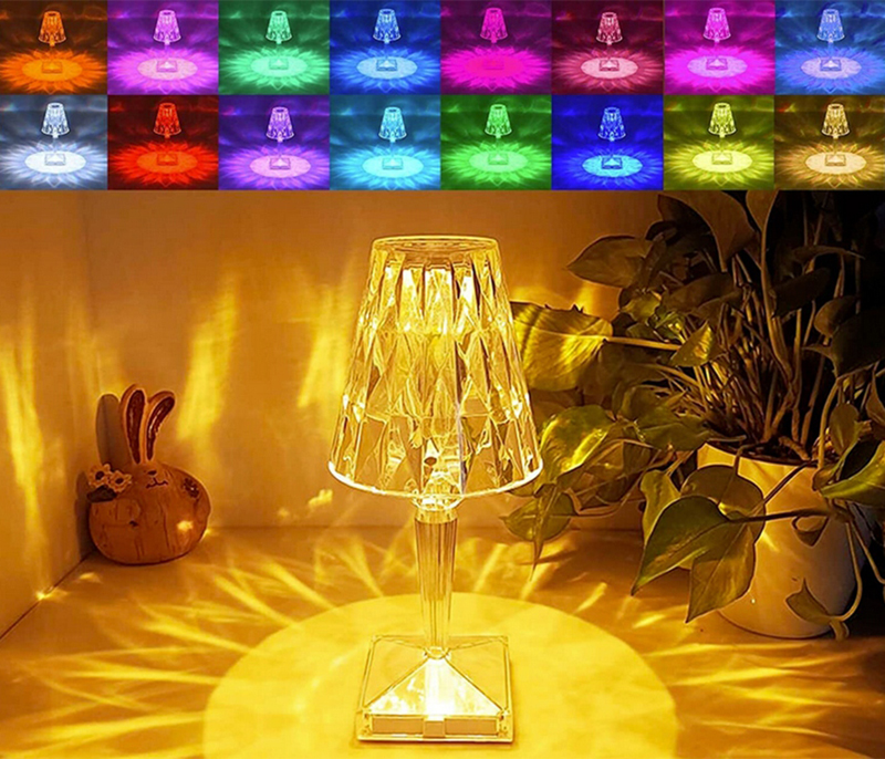 LED stolová nočná lampa kristalova akrylová RGB farebna