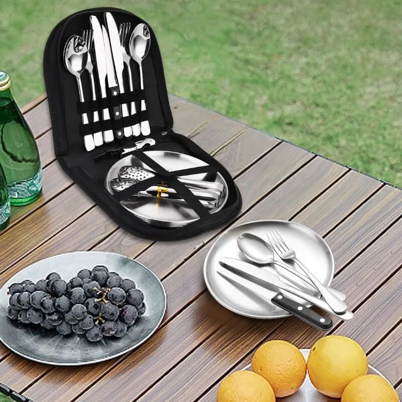 Piknikový set 20 dílný – příbor a talíře na outdoor stolování