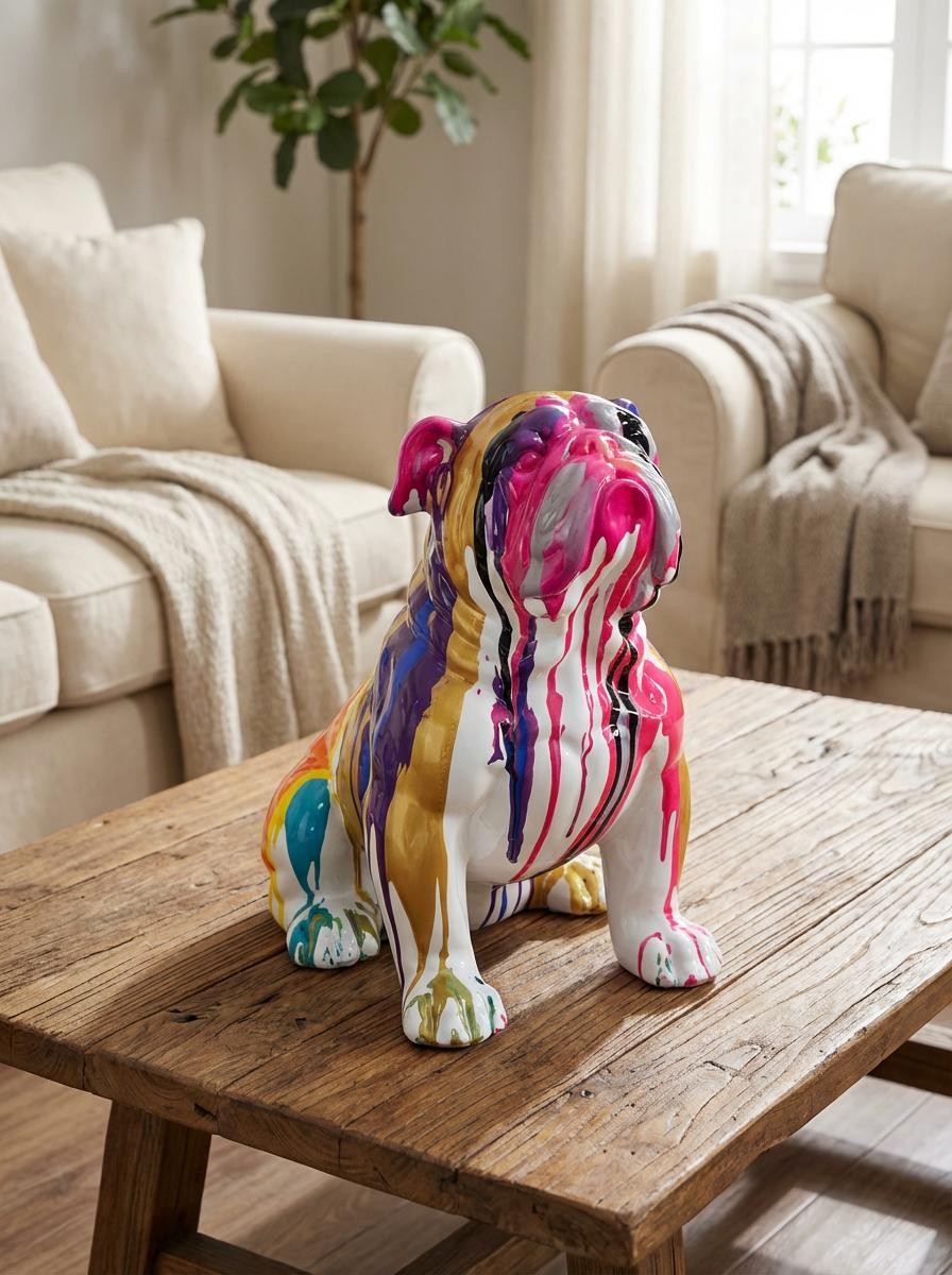 モダンポップアート装飾 - カラフルなブルドッグの彫刻 - 45cm