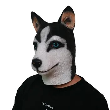 Husky pes maska ​​na obličej ze silikonu – pes husky maska ​​na obličej a hlavu pro děti i dospělé na Halloween a karneval