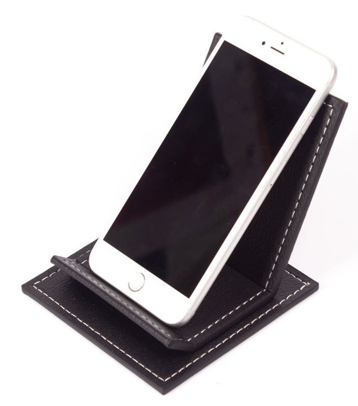 Stojan na mobil(telefon) luxusní kožený černá barva kůže