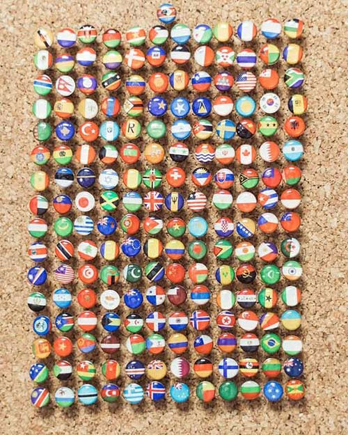3D dřevěné mapy na zeď push pins vlajky doplňky k mapám vlaječky státy světa vzpomínky