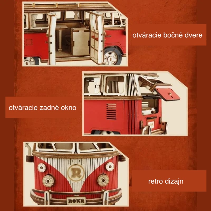 3D dřevěné puzzle auta retro autobus volkswagen