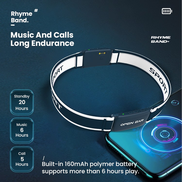 Audio čelenka – vstavaná polymérová batéria 160 mAh