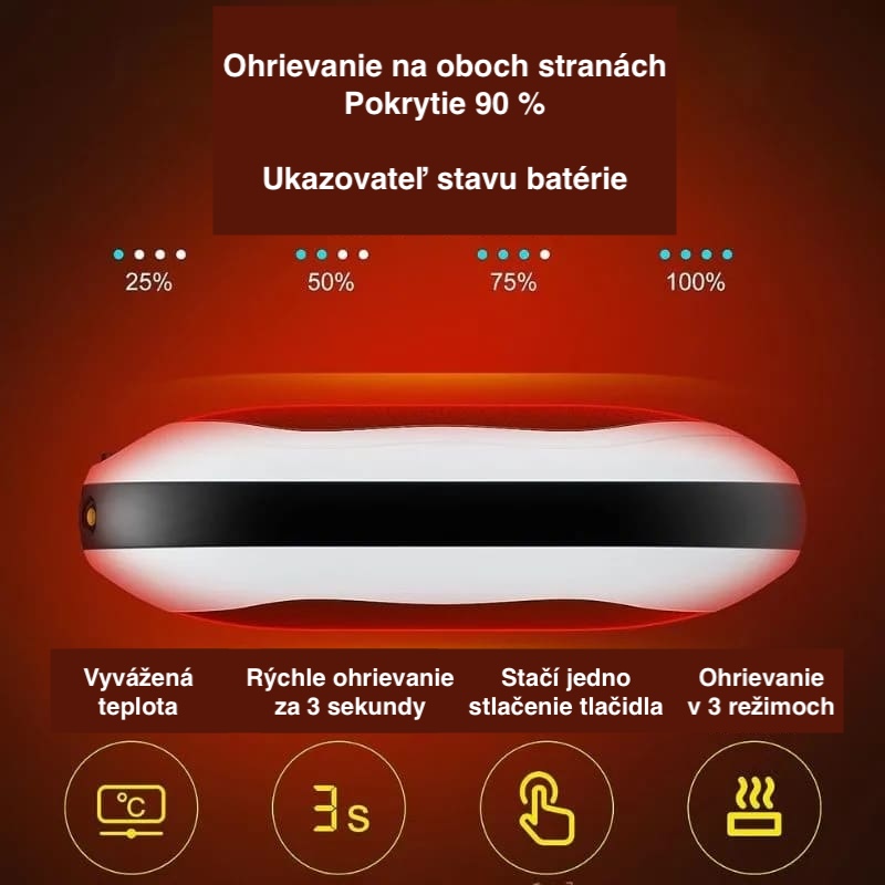 Ohrievač rúk – zariadenie do ruky do 55 °C + powerbanka 10 000 mAh