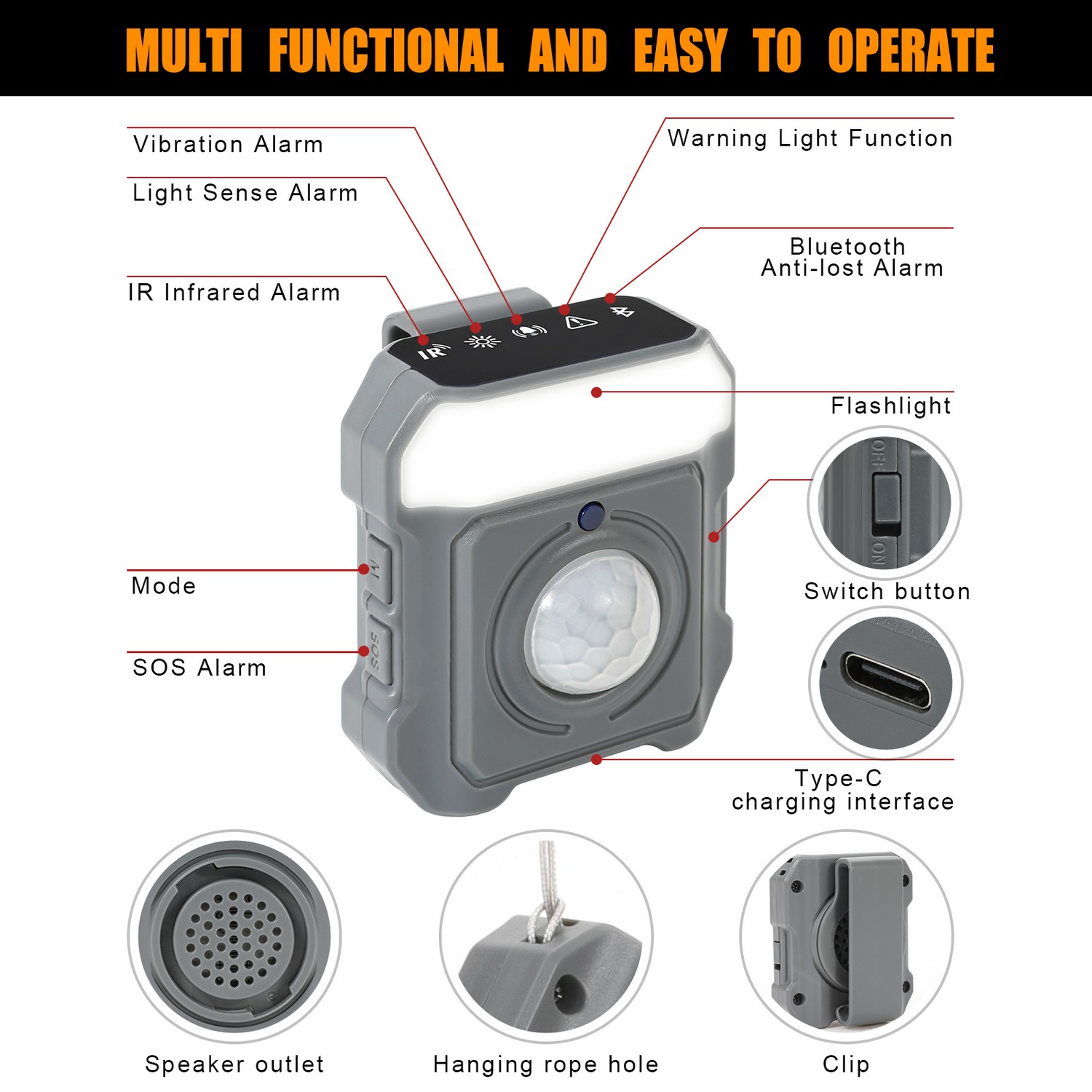 multifunkcny mini bezpecnostny alarm funkcie 