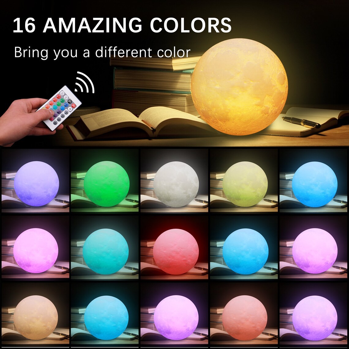 LED nocne svetlo mesiac ako lampa farebna - 16 RGB farieb