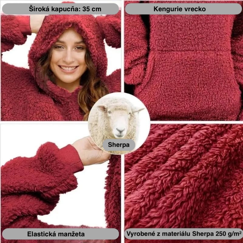 deka mikinová pohodlná + kapsa + rukávy + kapuce