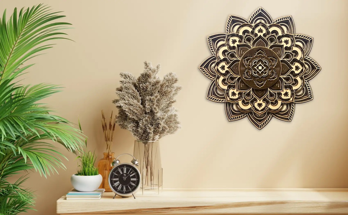 Doplnok každého ezo interiéru - 3D drevená mandala na stenu v tvare ruže