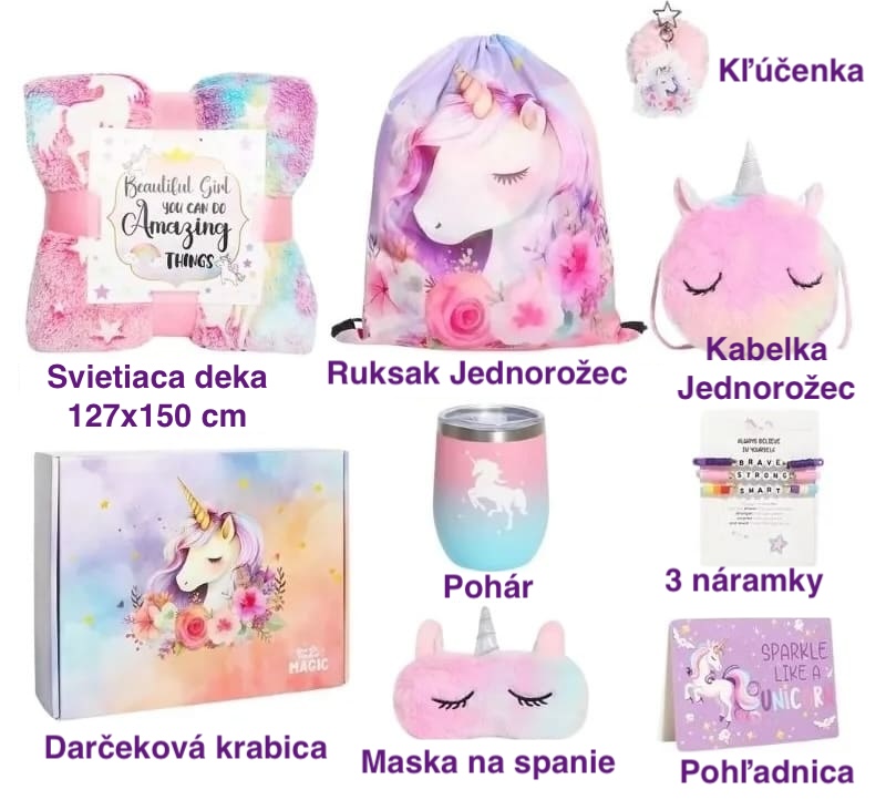 Darčeková sada pre dievčatá Jednorožec - set 9ks doplnkov pre dievča ako darček