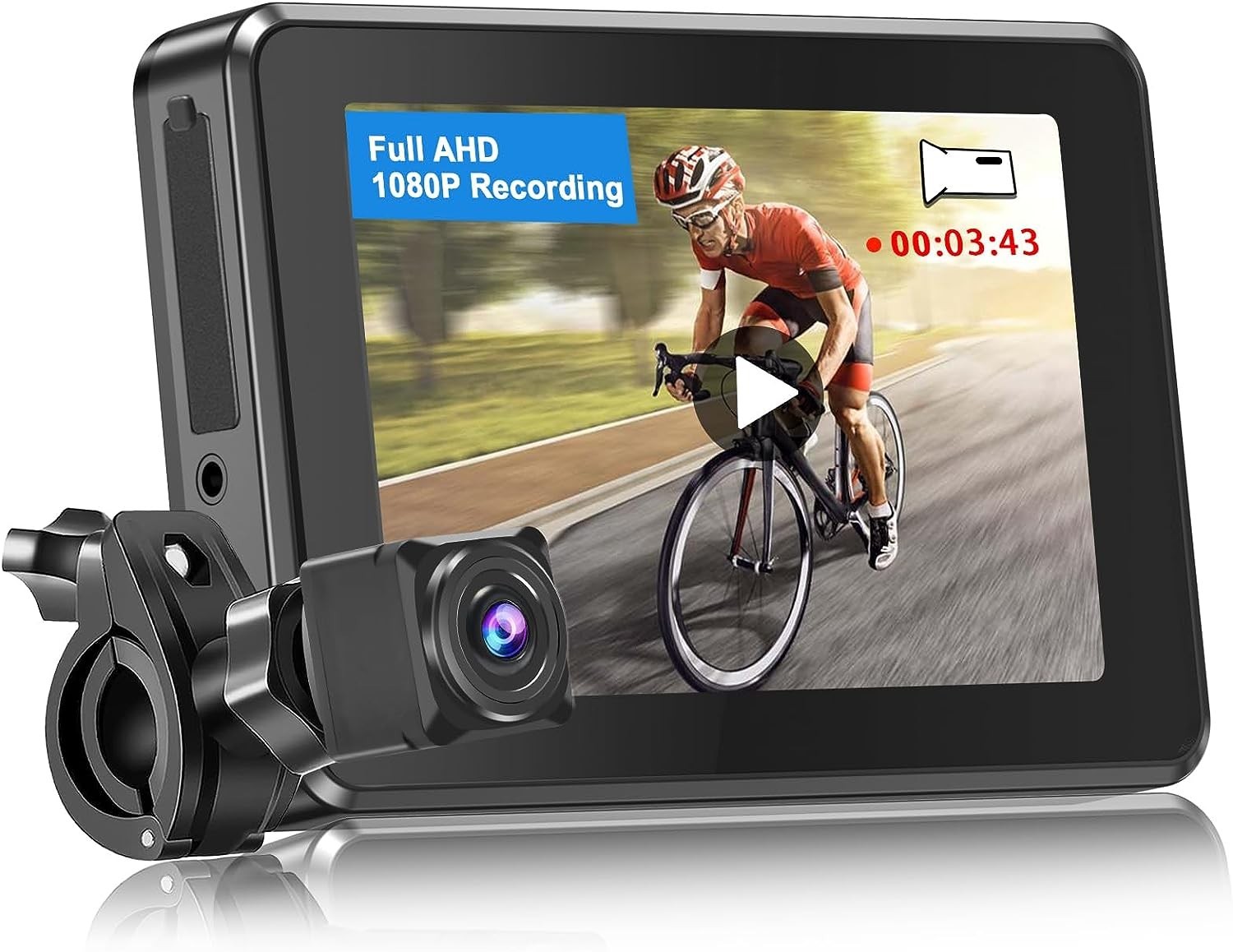 Telecamera per Retromarcia Bicicletta Registratore per Montaggio su Manubrio per Moto HD 1080P, Grandangolo 120° Impermeabile Telecamera per Sport