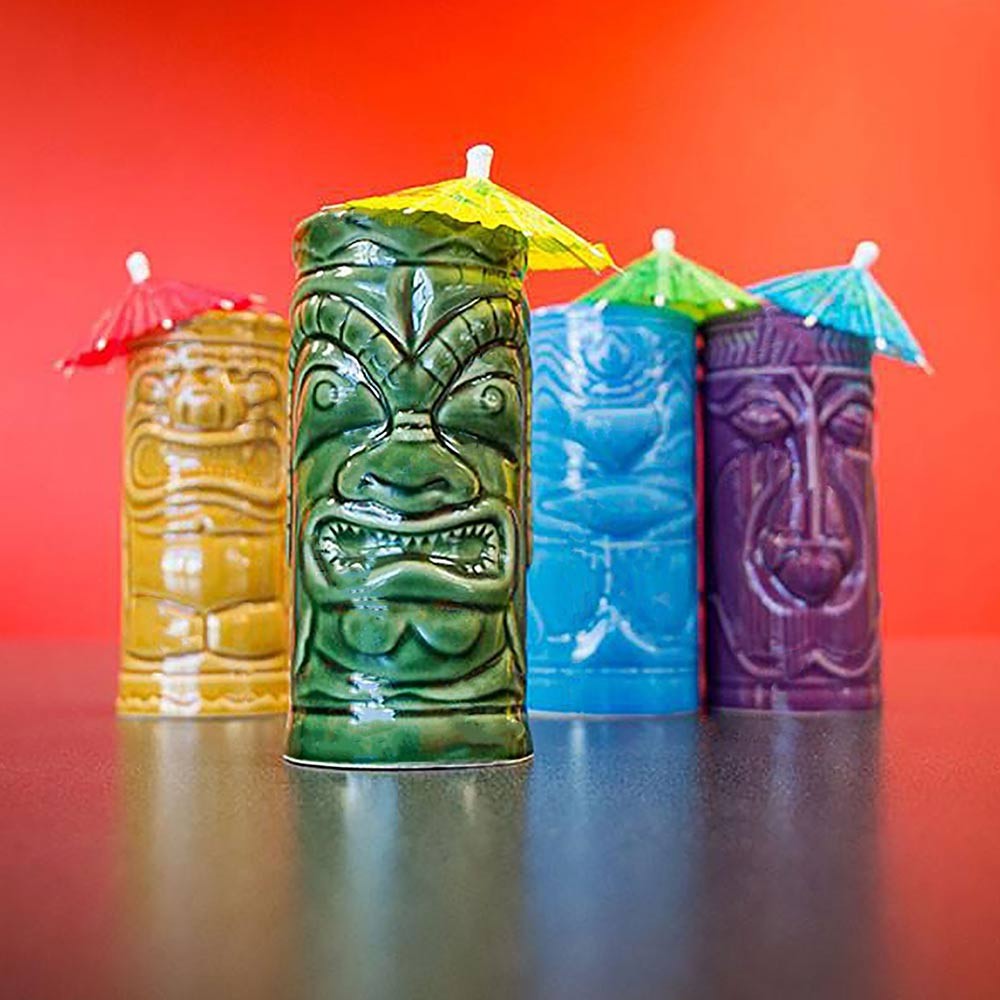 Sada keramických sklenic na koktejly – Koktejlové sklenice Tiki Mugs z keramiky, 4 kusy