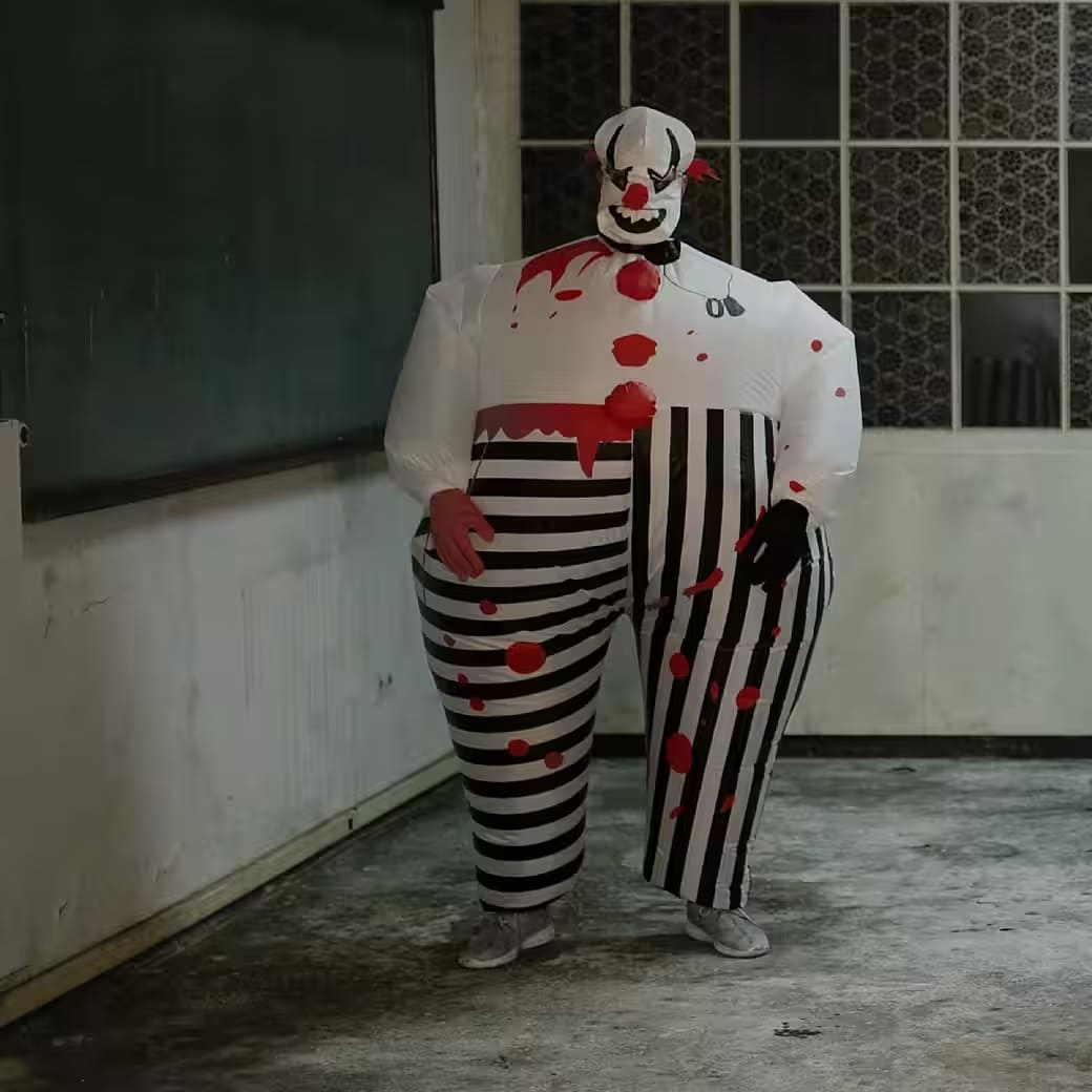 Halloweenský kostým - nafukovací strašidelný klaun (Šašo) pro dospělé s ventilátorem
