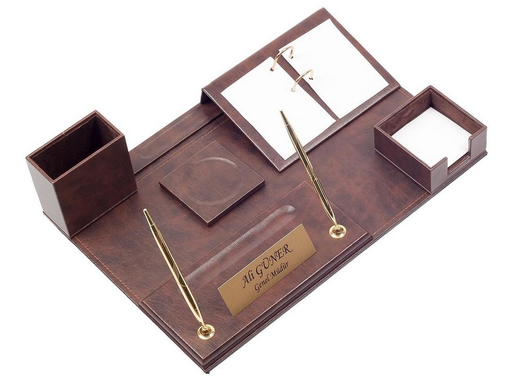 Podložka na psací stůl - Luxusní kožený SET 9 ks (Hnědá Kůže - Hand Made)