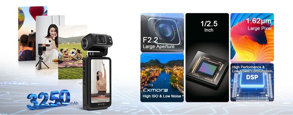Vlogovacia videokamera 4K / 5K s WiFi, 3,5" dotykovým displejom