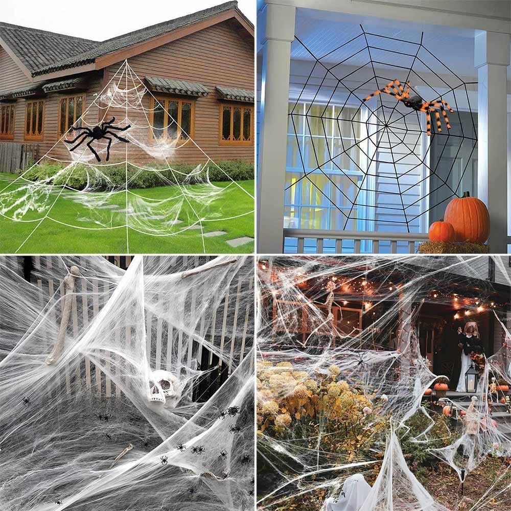 Pavoučí síť velká pavučina SET + 2x XXL pavouci (Halloween dekorace) + 20x mini pavouci