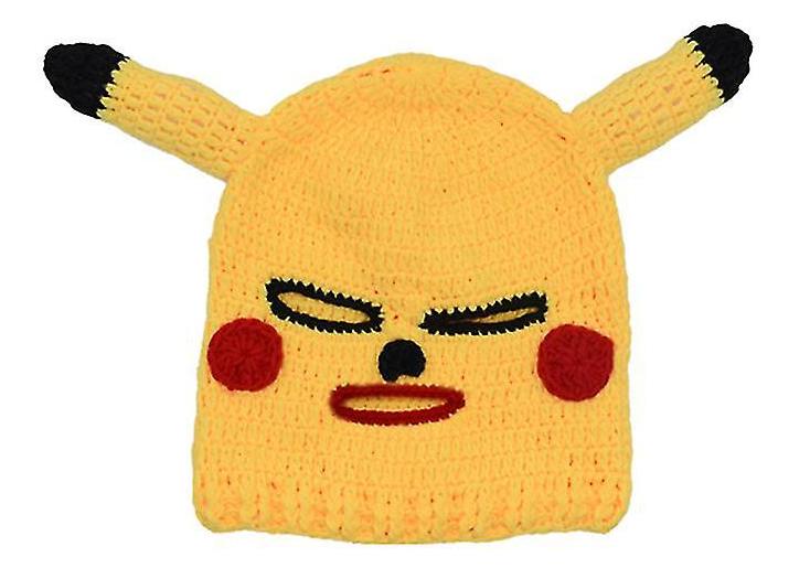 Maska na tvár a hlavu Pikachu – pletená kukla so žltými okuliarmi pre deti aj dospelých