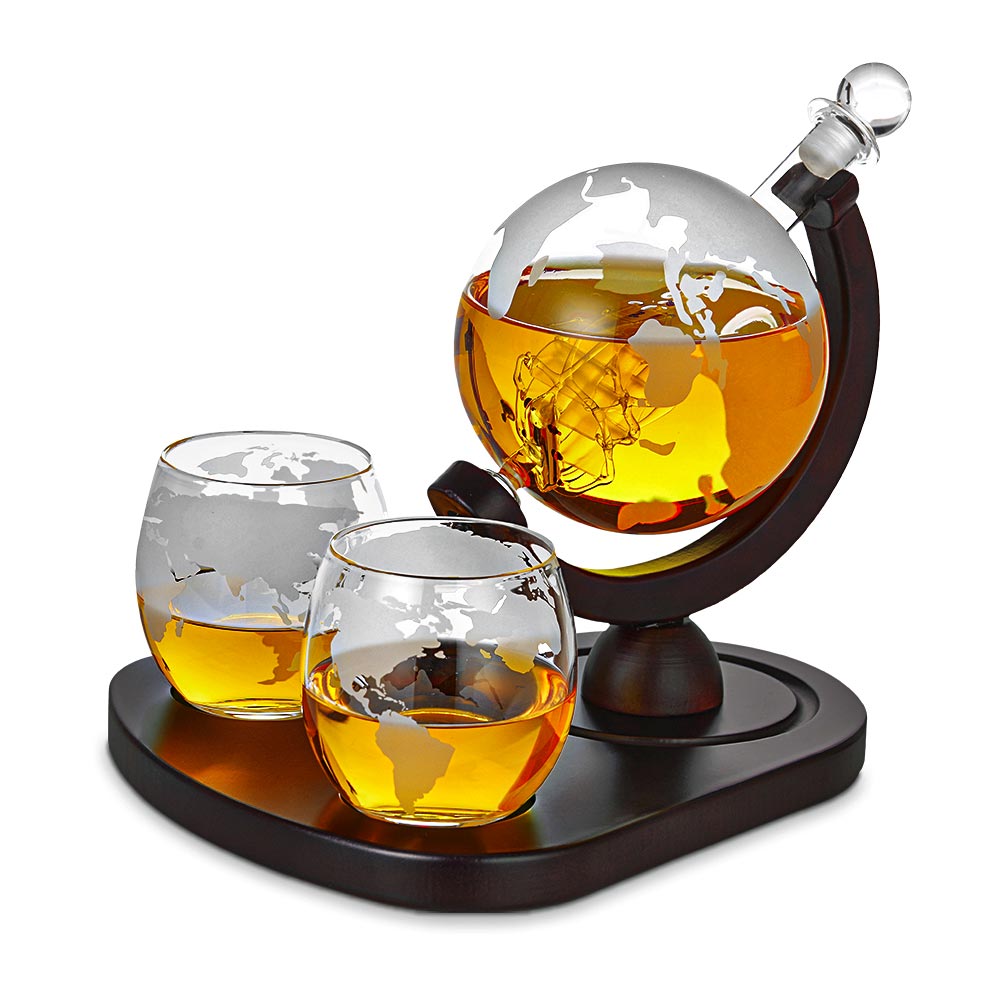 Karafa na whisky set na dřevěném stojanu - Whiskey kit + 2 sklenice a 9 kamenů