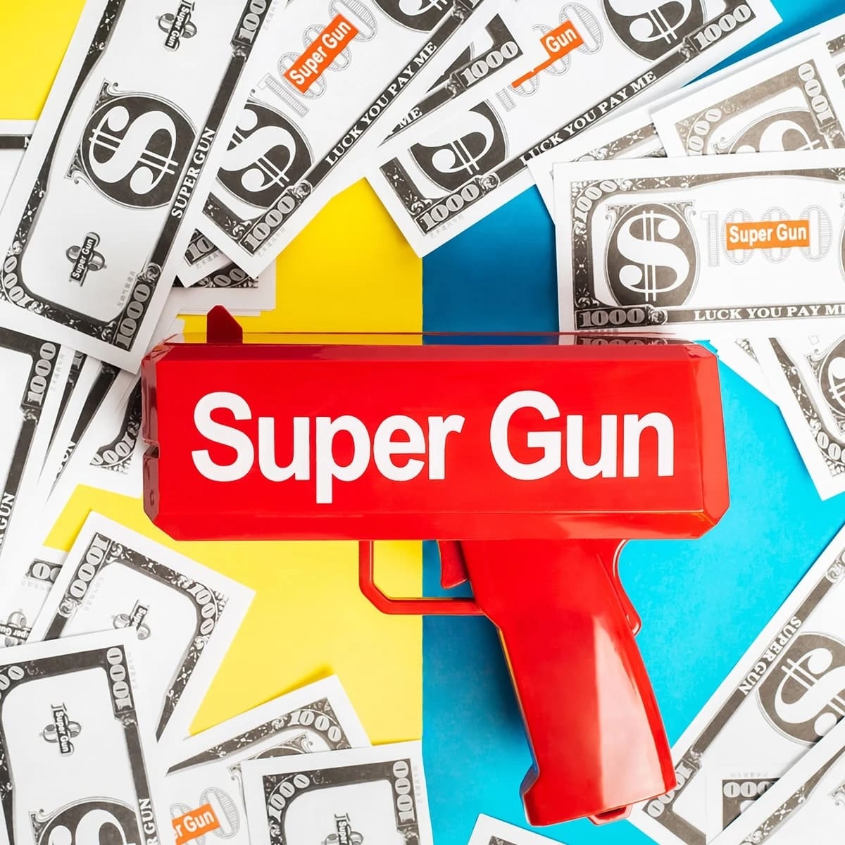 píštoľ na peniaze červená super gun na bankovky