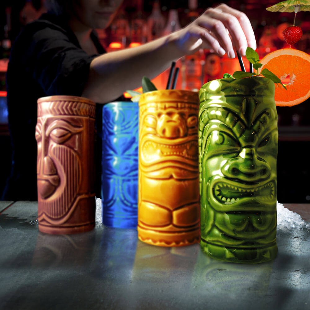 Koktejlové keramické sklenice - TIKI MUGS sada 4ks