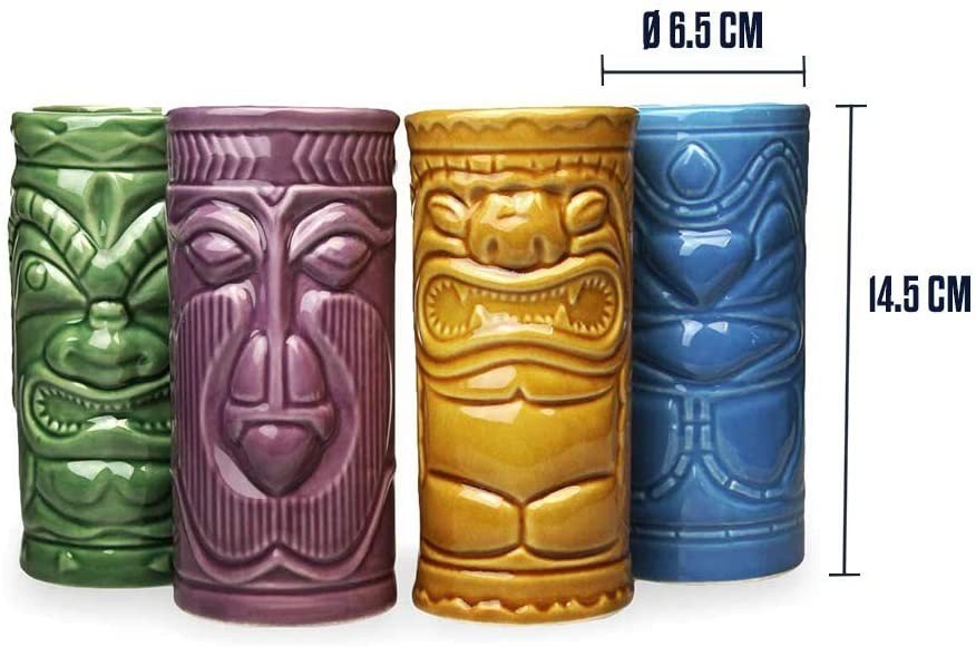 Sada keramických sklenic na koktejly – Koktejlové sklenice Tiki Mugs, 4 kusy
