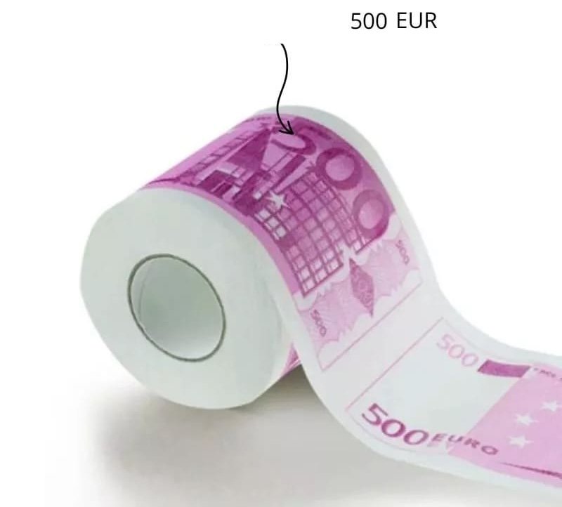 Toaletný papier 500 Euro – rolka so vzorom bankoviek 500€