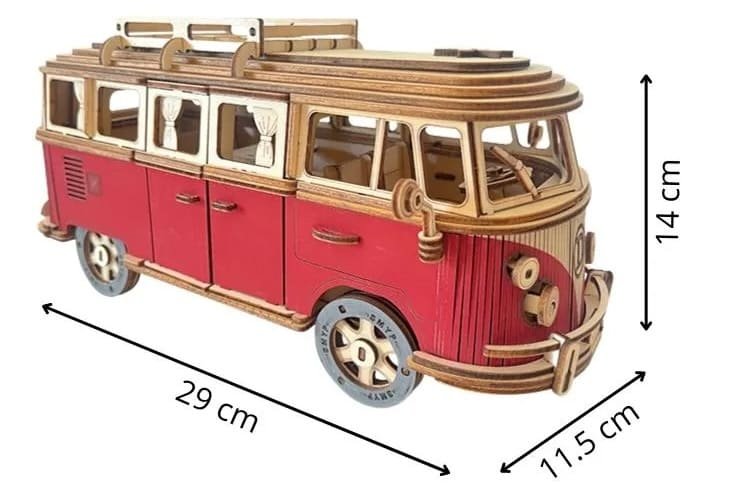 Model retro auto 3D skládací – puzzle auto model Volkswagen VW T1 dřevěný