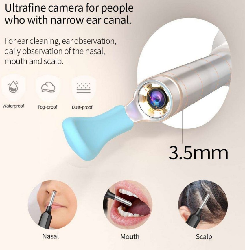 Čistič uší – odstraňovač ušního mazu s bezdrátovou orální FULL HD kamerou + WiFi app