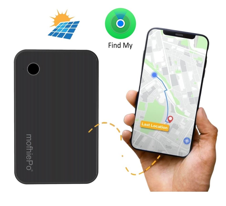 GPS lokátor ultratenký 85x45x2,5mm s bluetooth cez Apple Find My - solárny výdrž do 10 mesiacov