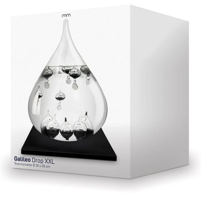 Teploměr s kapičkami ve skle – XXL kapka s 9 kuličkami 20x28 cm