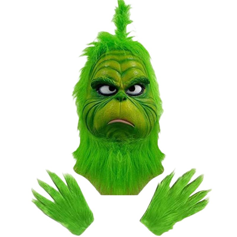 Maska na obličej Grinch pohádková – sada masky Grincha s rukavicemi na Halloween