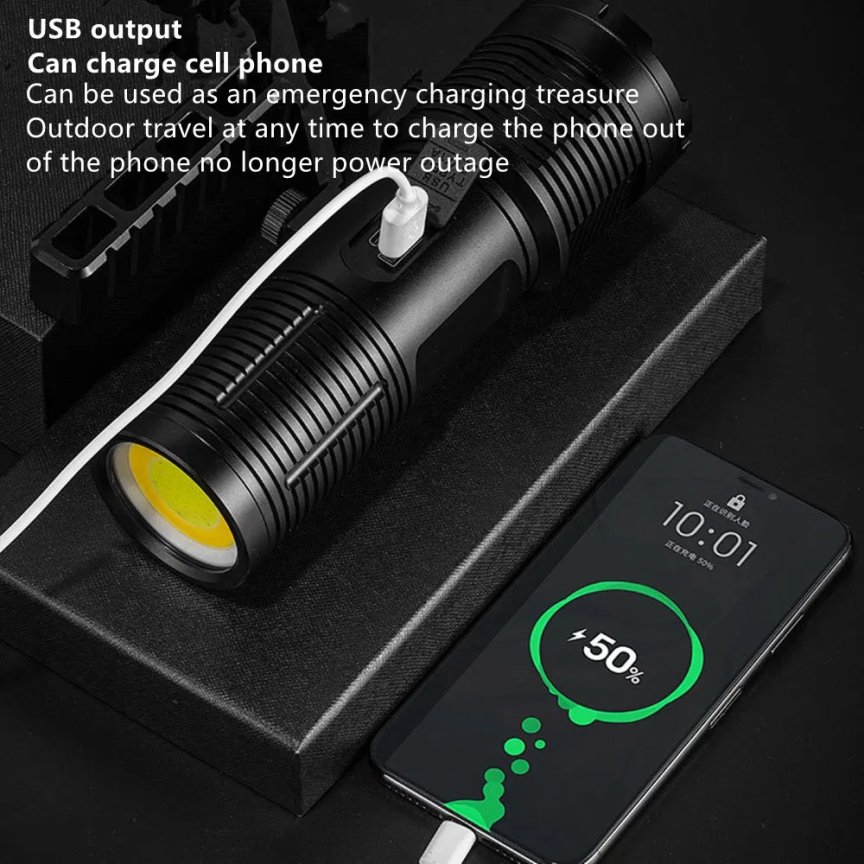 LED baterka so ZOOMOM UItra silná – 3000m dosvit + 8800 mAh batéria + USB nabijatelna + 5 režimov