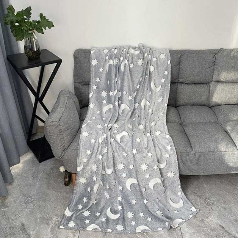 Deka svítící pro děti noční obloha – deka fosforeskující flanelová 130 x 150 cm - šedá
