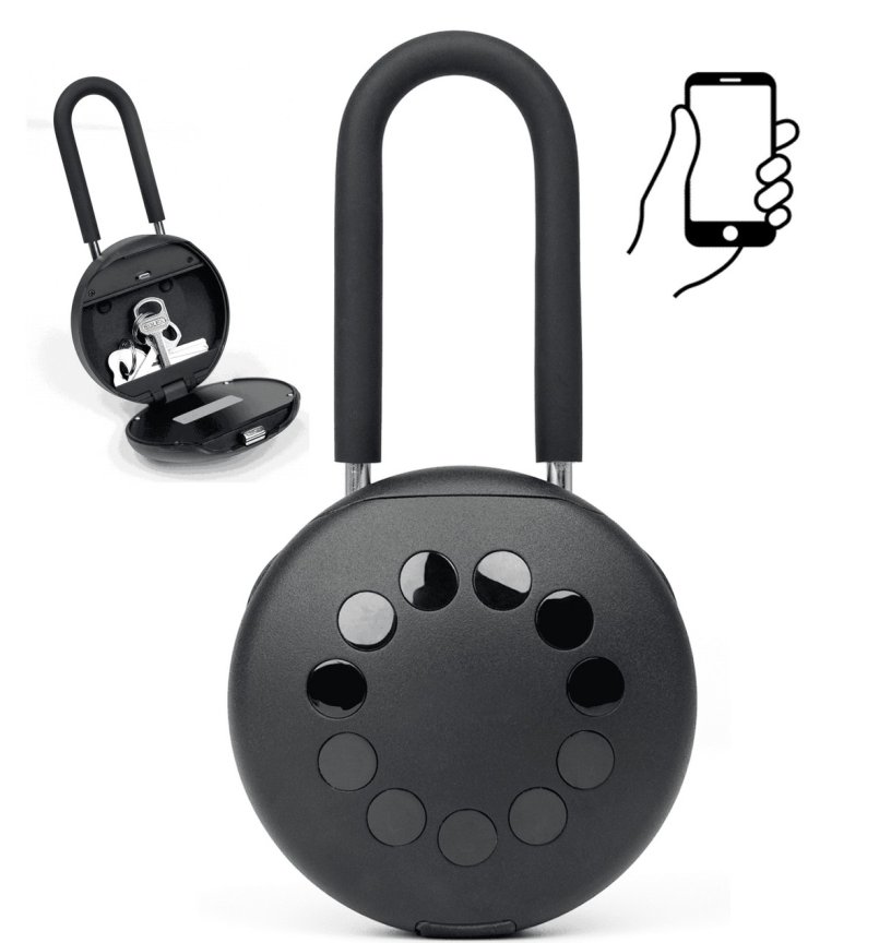 Bezpečnostný zámok s oceľovou tyčou 12 cm + Smart schránka s PIN kódom + Bluetooth smartfón aplikácia