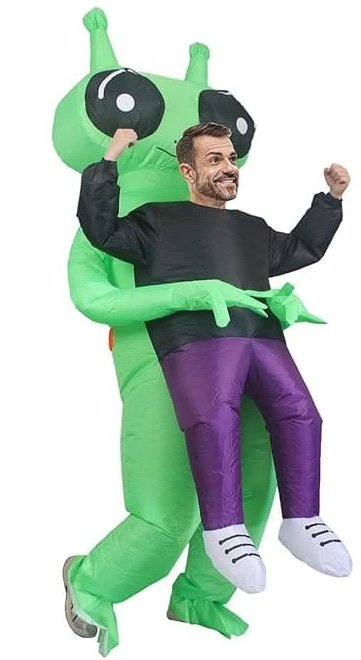 Kostým mimozemšťan zelený – nafukovací oblek Alien s ventilátorom na Halloween