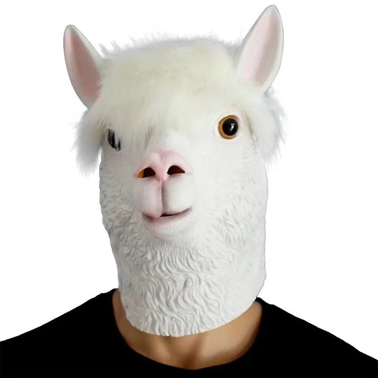 Maska na obličej alpaka lama bílá silikonová – maska pro děti i dospělé na Halloween