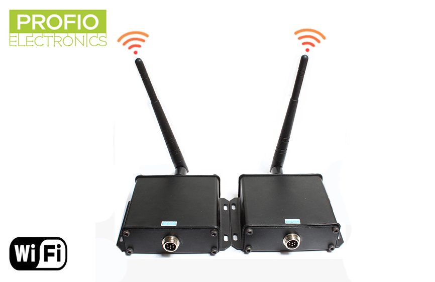 WiFi vysielač a prijímač s dosahom do 100 m pre cúvacie kamery a monitory so 4-pinovým konektorom