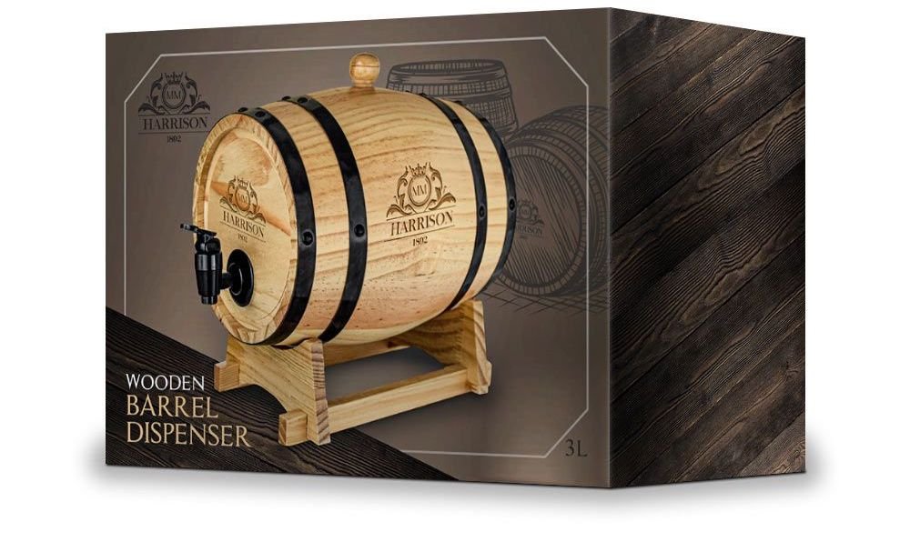 Dřevěný mini sud na víno – 3L soudek na víno, pivo a destiláty HARRISON