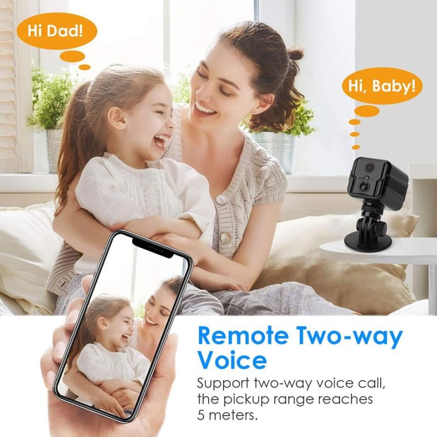 Миниатюрна FULL HD IP камера с държач PIR detection WiFi + IR LED нощно виждане