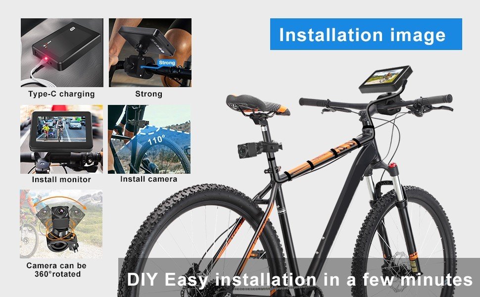 Set telecamera per bicicletta - telecamera posteriore full hd + monitor da 4,3" con registrazione su scheda micro SD