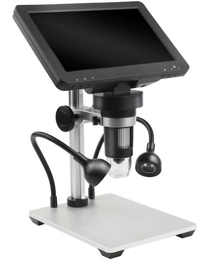 Digitálny mikroskop s podstavcom 1200x zoom priblíženie s 7"displejom s nastaviteľnými LED svetlami