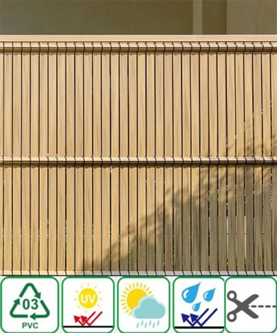 Lamas PVC para valla 3D - Tiras flexibles de plástico rellenos para paneles de malla - color imitación madera