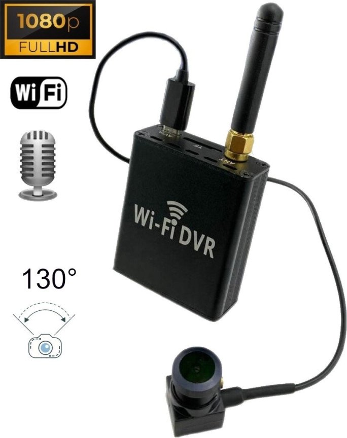 SET compatto: streaming live box DVR WiFi + telecamera stenopeica 130° fisheye + audio