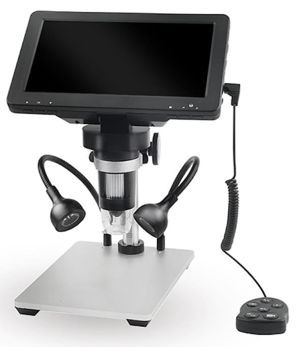 Digitálny mikroskop s podstavcom 1200x zoom priblíženie s 7"displejom s nastaviteľnými LED svetlami