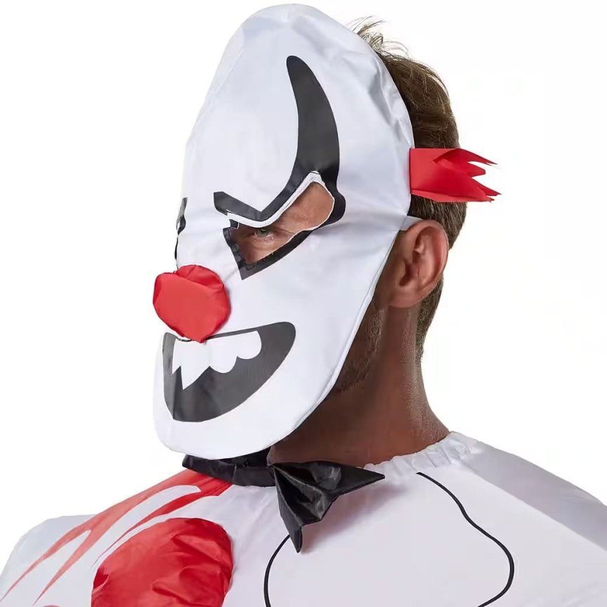 Kostým klaun strašidelný – halloweenský oblek nafukovací pro dospělé s ventilátorem