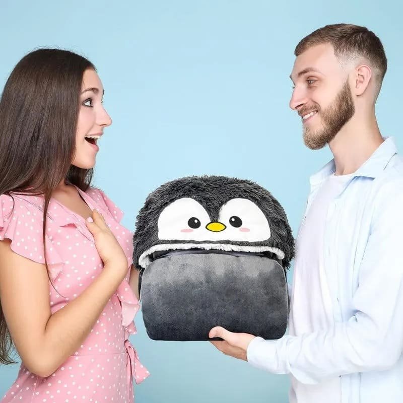 Deka k telce Tučňák s rukávy – přikrývka fleecová hřejivá 150 x 120 cm šedá