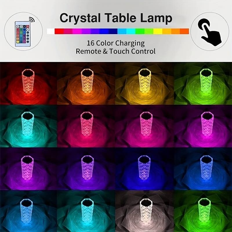 LED lampa krištáľová 21 cm v tvare pohára - dotyková na diaľkové ovládanie + 16 farieb
